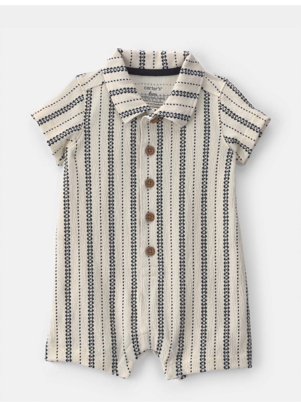 Carter's Cream and Navy Striped Button-Front Baby Romper